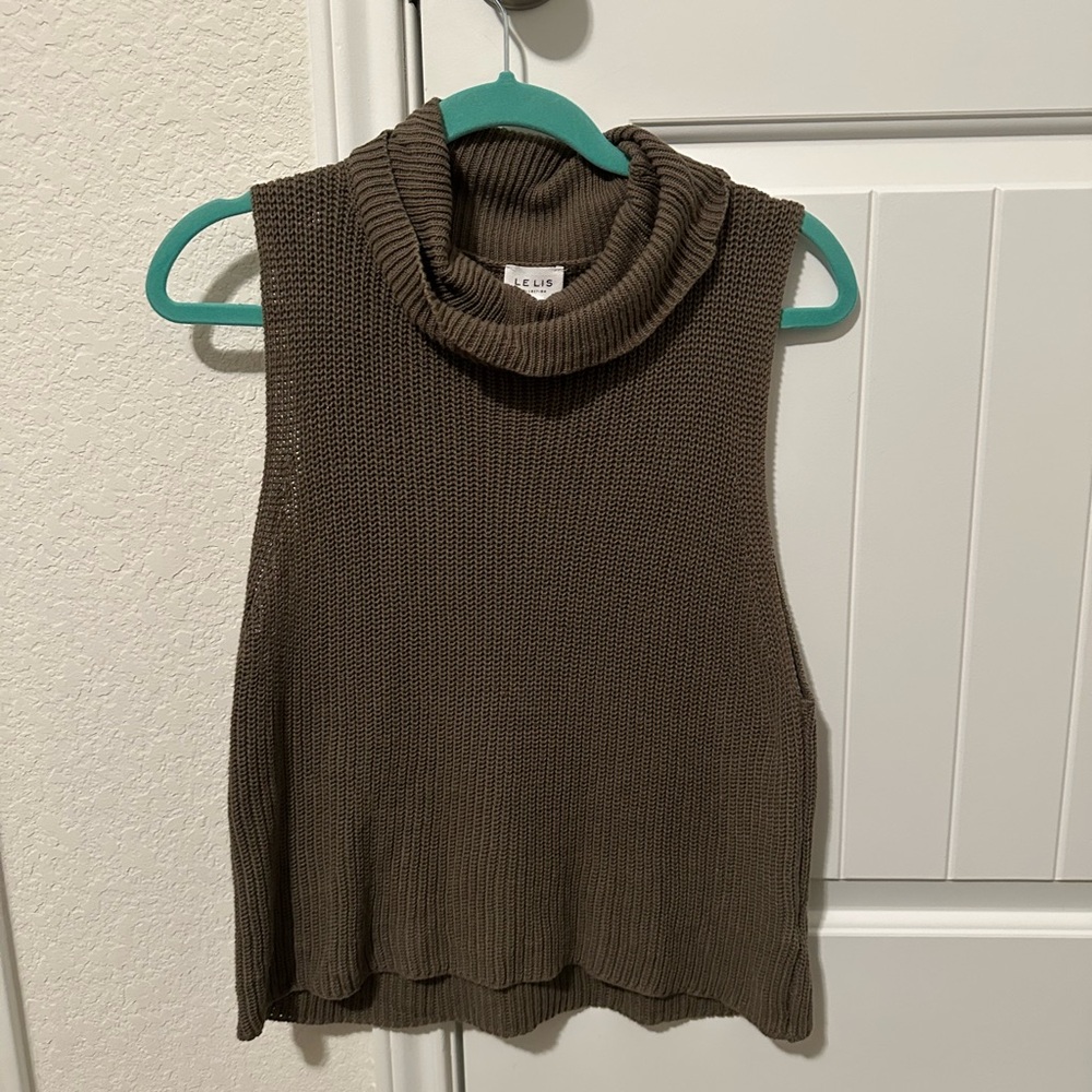 Le Lis Collection Turtleneck Sweater Tank Women Size Large 100 Cotton Green